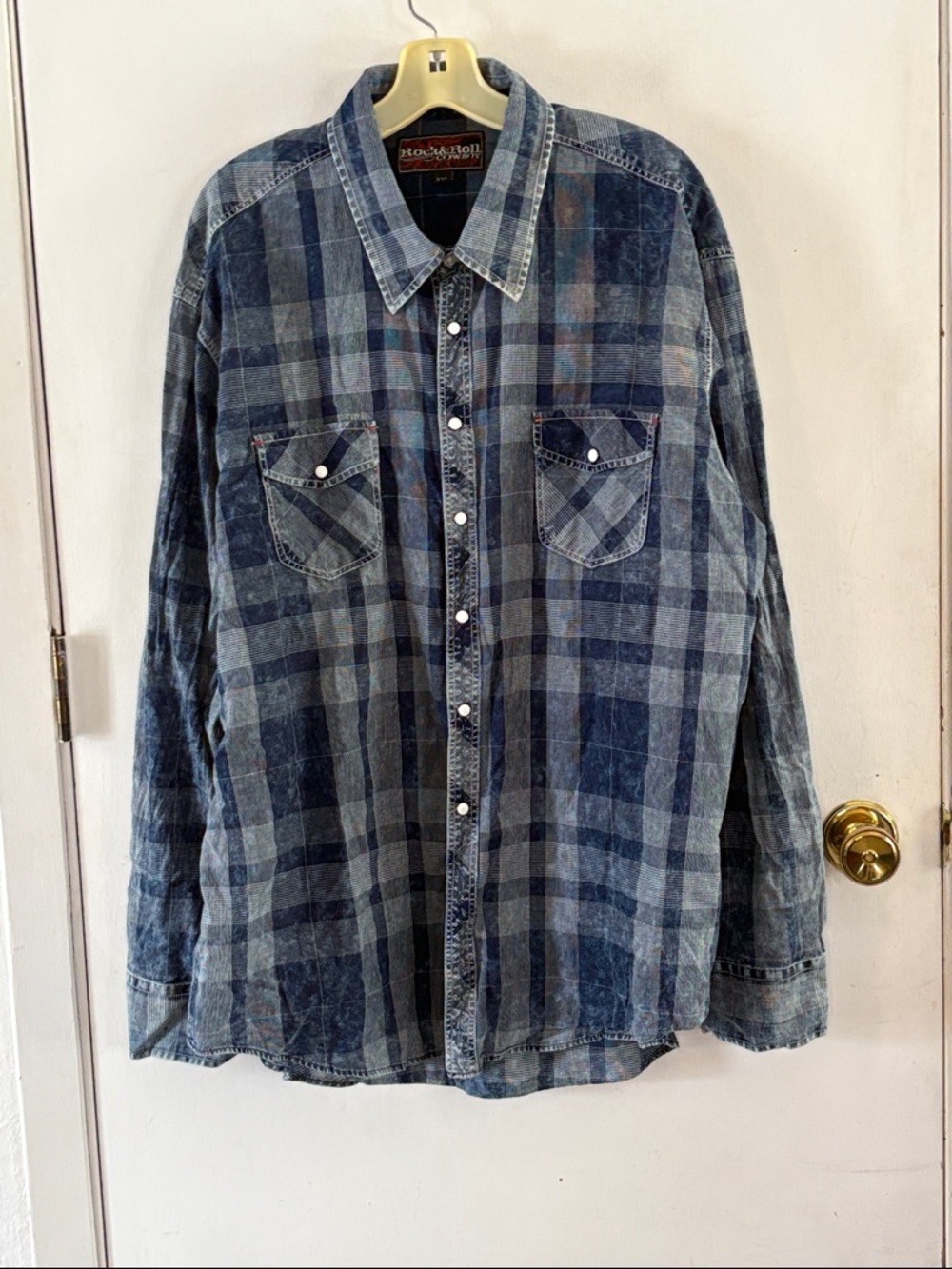 Rock & Roll Cowboy navy plaid long sleeve western button down shirt Size XXL